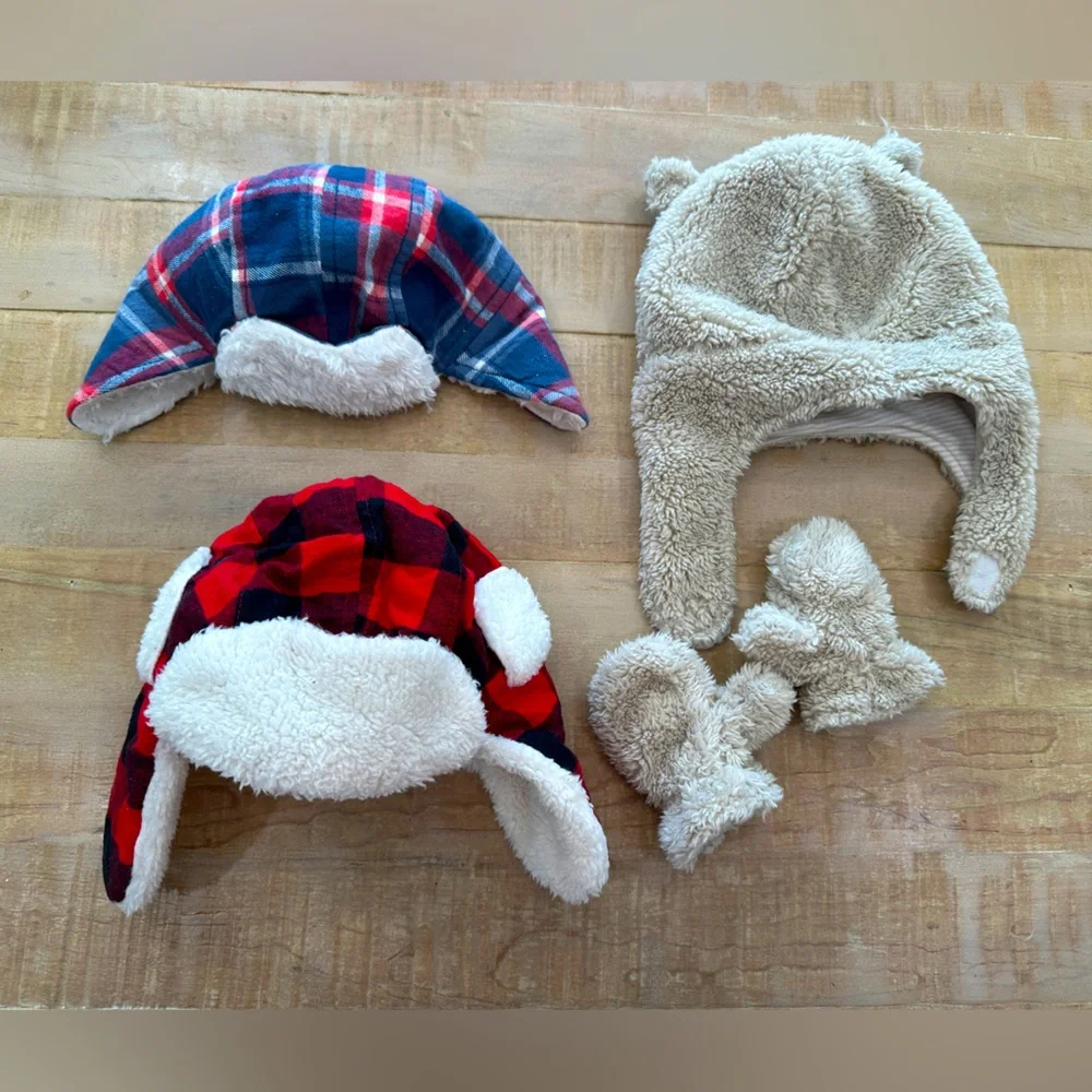 5 piece Carters baby kids head Sherpa hat beanies and mittens